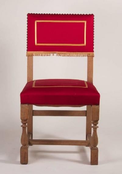 French 1940s Set of Six Oak Dining Chairs with Original Upholstery