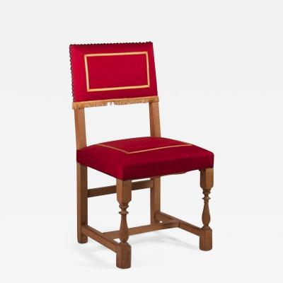 French 1940s Set of Six Oak Dining Chairs with Original Upholstery