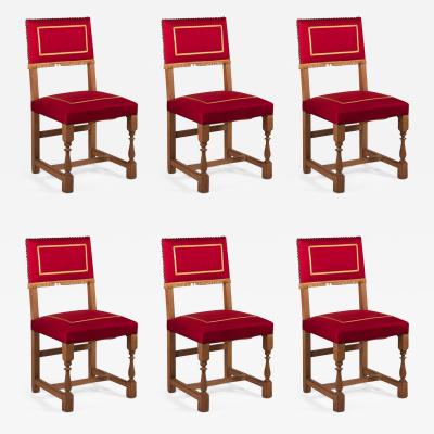 French 1940s Set of Six Oak Dining Chairs with Original Upholstery