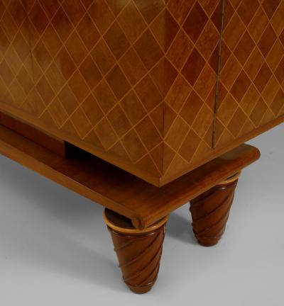 French 1940s Walnut Satinwood Inlaid Diamond Design Bar Cabinet