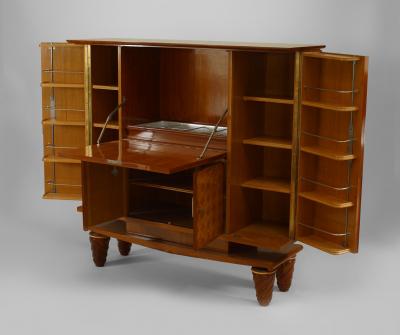 French 1940s Walnut Satinwood Inlaid Diamond Design Bar Cabinet