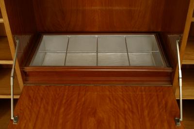 French 1940s Walnut Satinwood Inlaid Diamond Design Bar Cabinet