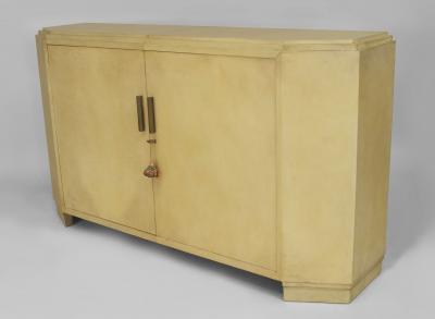 French 1940s White Parchment Narrow Sideboard Cabinet