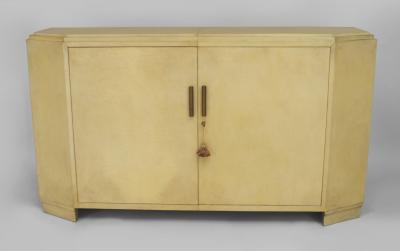 French 1940s White Parchment Narrow Sideboard Cabinet