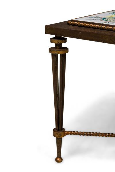 French 1940s rectangular wrought iron coffee table with inset tile top att G
