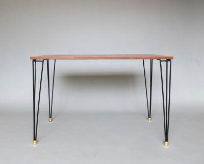 French 1950s Black Metal and Wood Occasional Writing Table