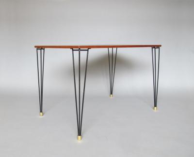 French 1950s Black Metal and Wood Occasional Writing Table