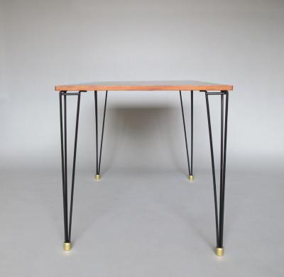 French 1950s Black Metal and Wood Occasional Writing Table