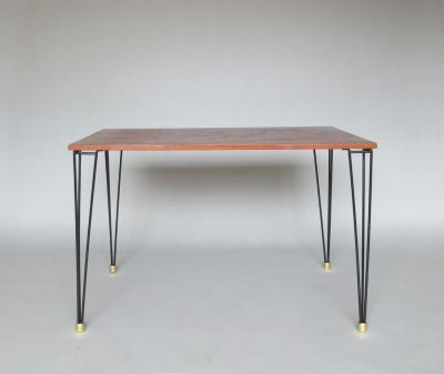French 1950s Black Metal and Wood Occasional Writing Table