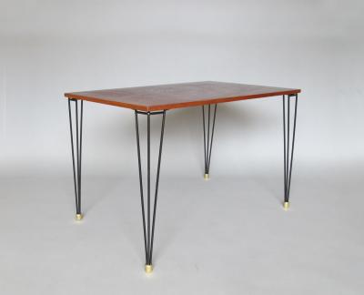 French 1950s Black Metal and Wood Occasional Writing Table