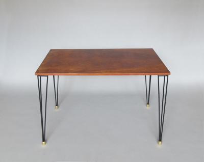 French 1950s Black Metal and Wood Occasional Writing Table