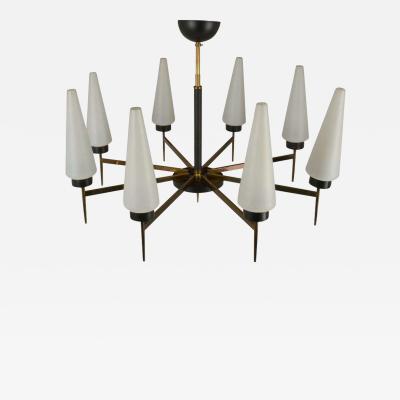 French 1950s Chandelier with Opalescent Shades
