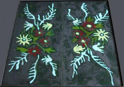 French 1950s Wrought Iron and Enameled Stone Rolling Cart