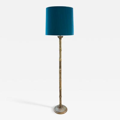 French 1960s Faux Bamboo Floor Lamp With Decorated Base