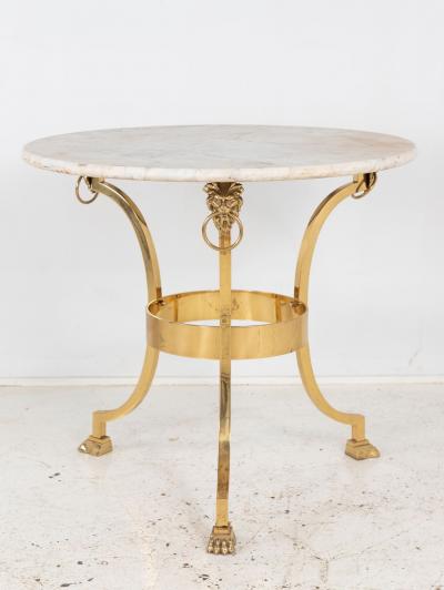 French 1970 Empire Style Side Table with White Marble Top