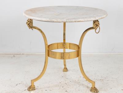 French 1970 Empire Style Side Table with White Marble Top