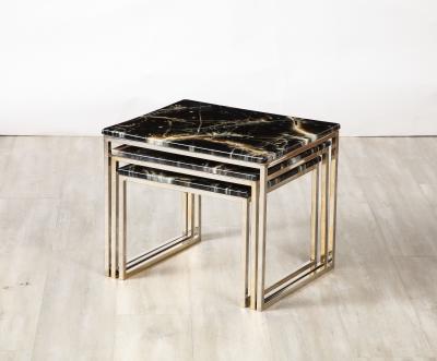 French 1970s Chrome and Faux Stone Nesting Tables