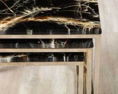 French 1970s Chrome and Faux Stone Nesting Tables