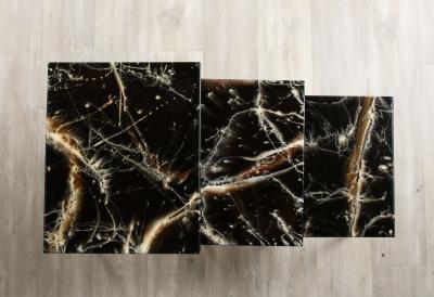 French 1970s Chrome and Faux Stone Nesting Tables