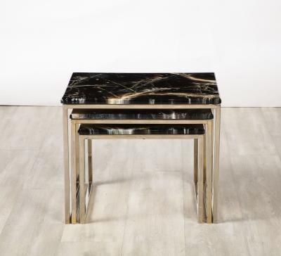 French 1970s Chrome and Faux Stone Nesting Tables