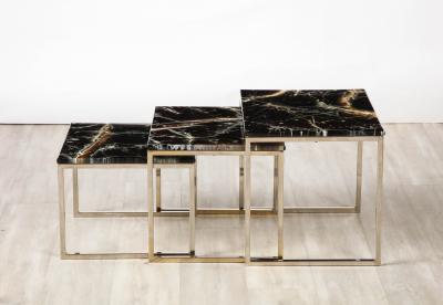 French 1970s Chrome and Faux Stone Nesting Tables