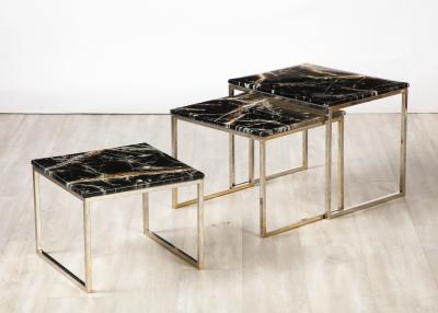 French 1970s Chrome and Faux Stone Nesting Tables