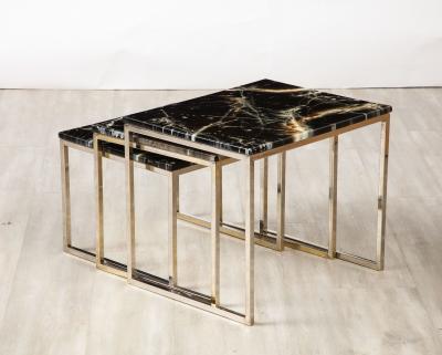 French 1970s Chrome and Faux Stone Nesting Tables