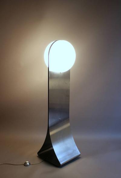French 1970s Stainless Steel and White Glass Floor Lamp