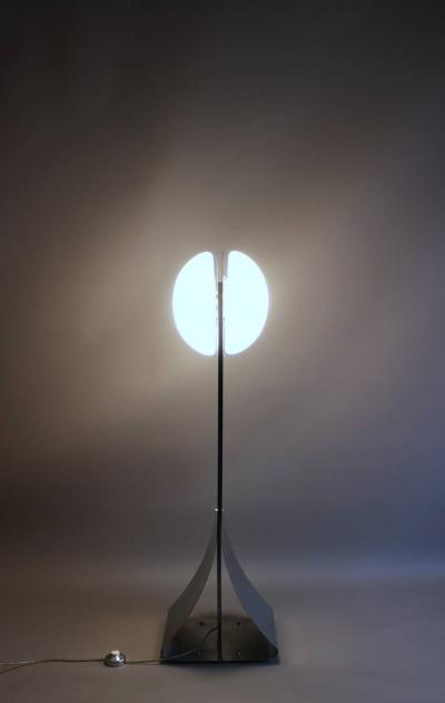 French 1970s Stainless Steel and White Glass Floor Lamp