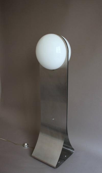 French 1970s Stainless Steel and White Glass Floor Lamp