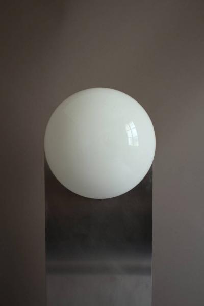 French 1970s Stainless Steel and White Glass Floor Lamp