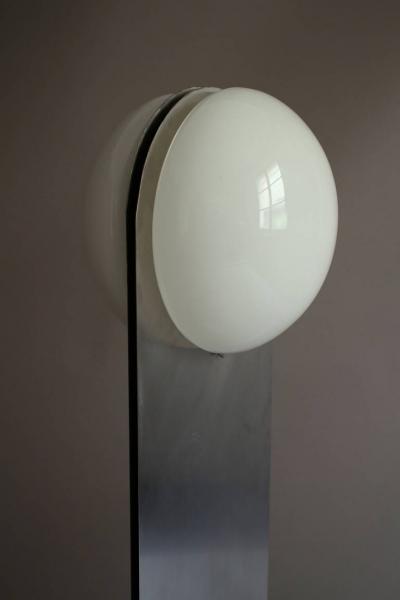 French 1970s Stainless Steel and White Glass Floor Lamp