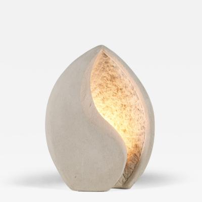 French 1970s hand carved limestone seashell table Lamp