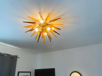 French 1990s Sunburst Flush Light