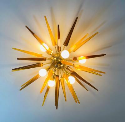 French 1990s Sunburst Flush Light