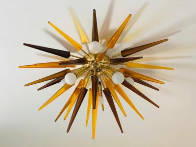 French 1990s Sunburst Flush Light