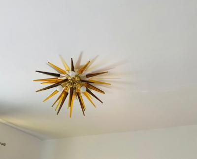 French 1990s Sunburst Flush Light
