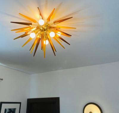 French 1990s Sunburst Flush Light