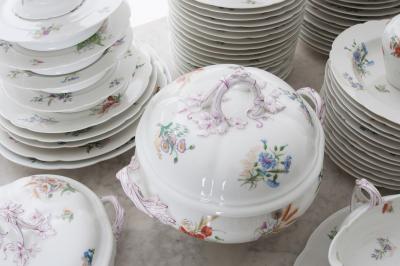 French 19th Century 102 Piece Floral Dinner Service
