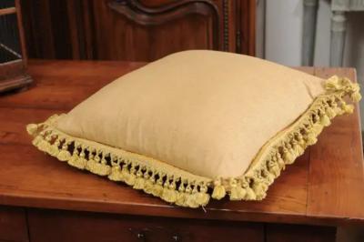 French 19th Century Aubusson Tapestry Pillow with Medieval Style Genre Scene