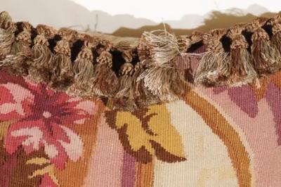 French 19th Century Aubusson Tapestry Pillow with Tassels and Floral D cor