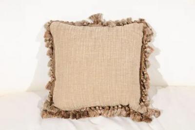 French 19th Century Aubusson Tapestry Pillow with Tassels and Floral D cor