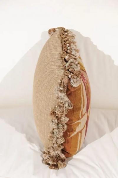 French 19th Century Aubusson Tapestry Pillow with Tassels and Floral D cor