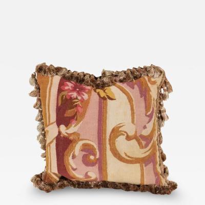French 19th Century Aubusson Tapestry Pillow with Tassels and Floral D cor