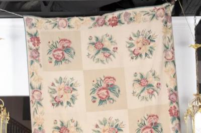 French 19th Century Aubusson Wall Tapestry with Pink and Cream Floral D cor