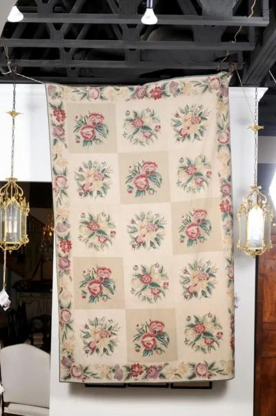 French 19th Century Aubusson Wall Tapestry with Pink and Cream Floral D cor