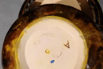 French 19th Century Barbotine Covered Bowl with Floral D cor and Birds Nest