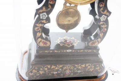 French 19th Century Boulle Inlay Table Clock Under Glass Dome