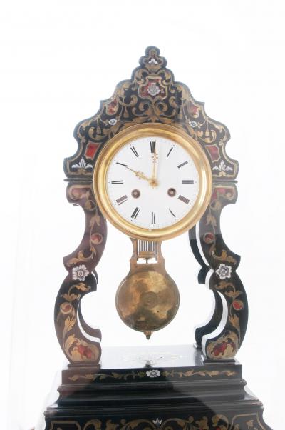 French 19th Century Boulle Inlay Table Clock Under Glass Dome