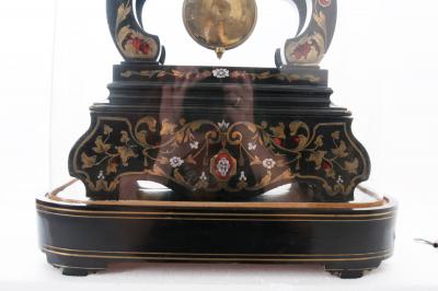 French 19th Century Boulle Inlay Table Clock Under Glass Dome